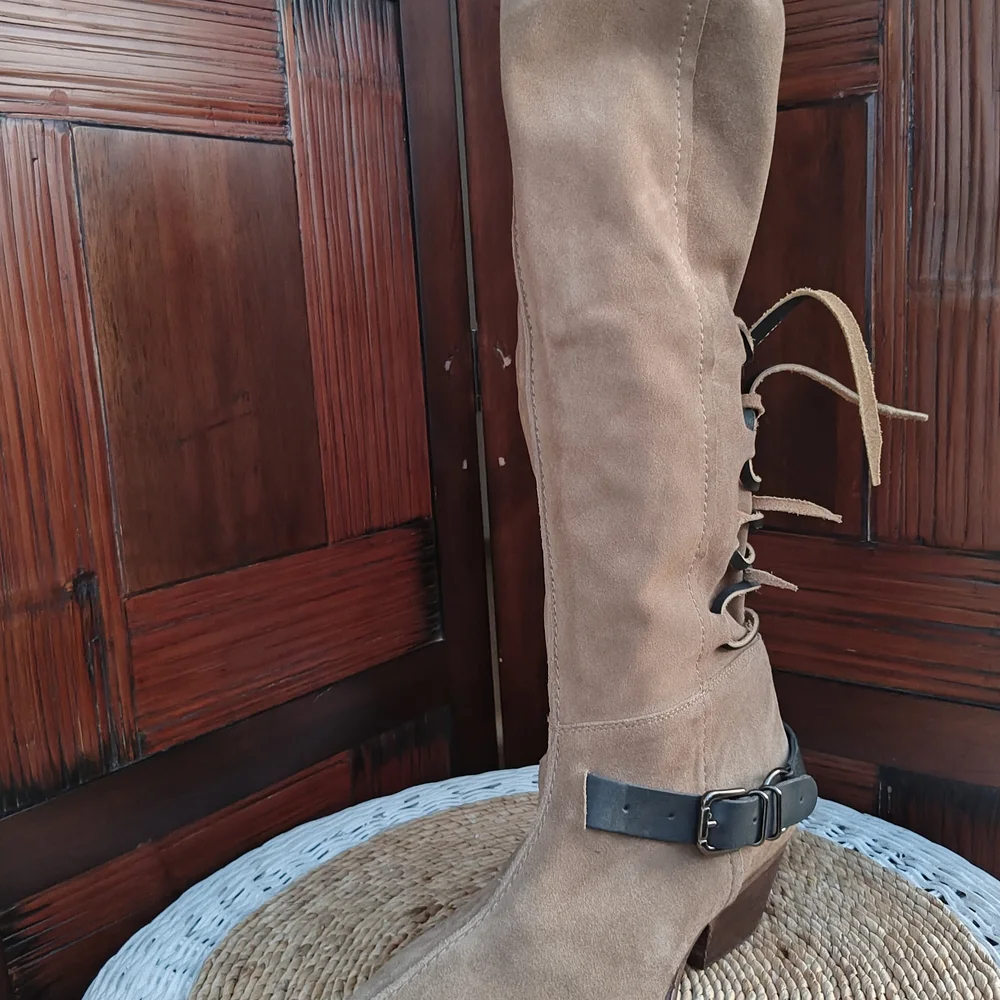 Free People Suede Lace-Up Knee-High Boots - Picture 7 of 7